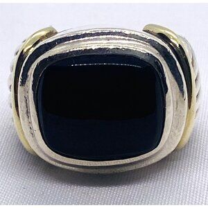 David Yurman Sterling Silver 14k 585 Onyx Ring Size 4.5